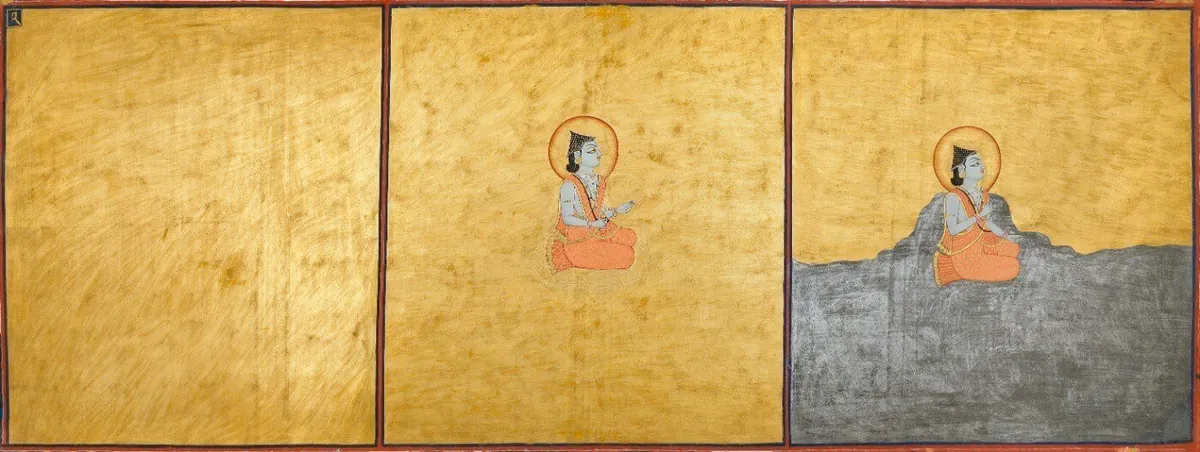 Three Aspects of the Absolute, folio from the Nāth Charit. Bulaki, Jodhpur, 1823. Mehrangarh Museum Trust